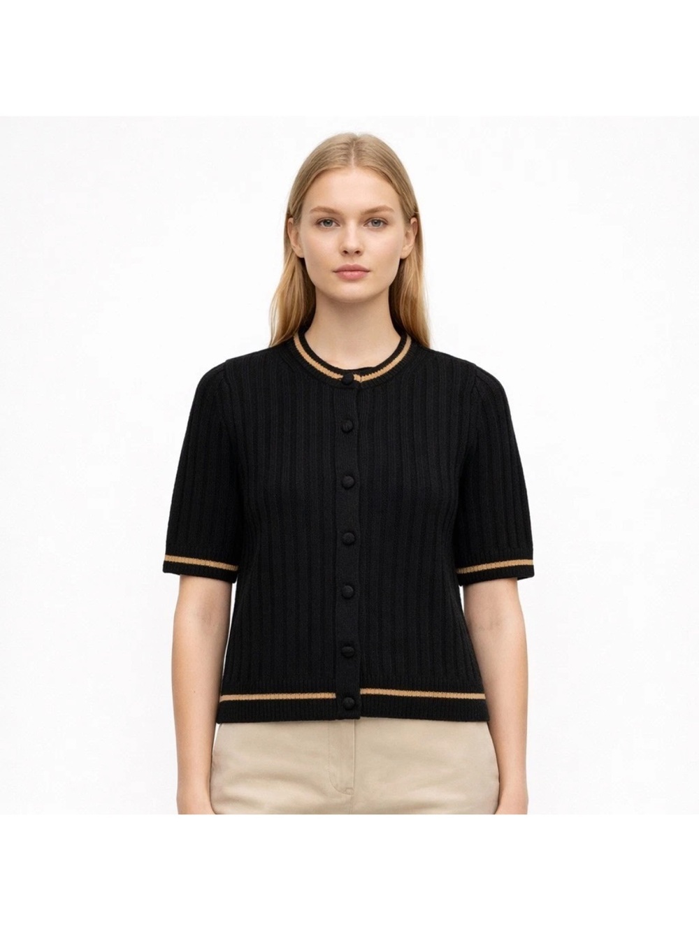 Madewell Black Short Sleeve Cozy Cotton Ribbed Cardigan Sweater XS NWT